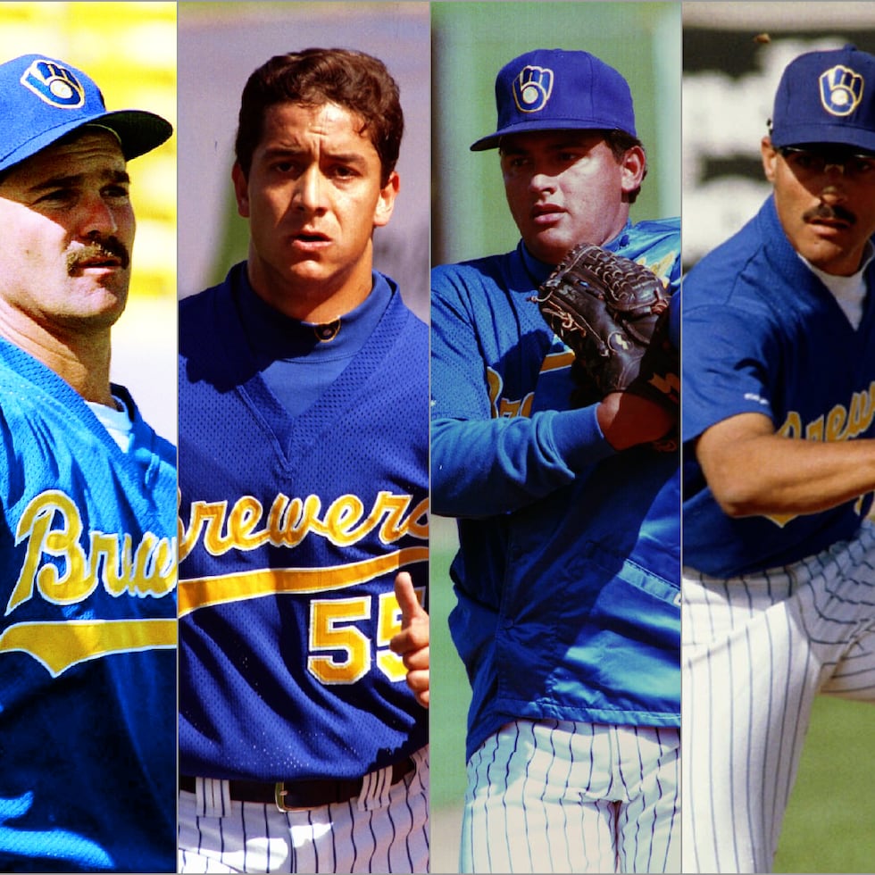 Dickie Thon, Rafael Novoa, Ángel "Chimilón" Miranda y Tony Valentín coincidieron en el uniforme de los Brewers de Milwaukee en 1993.