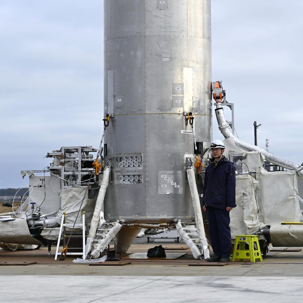 En esta imagen del 14 de marzo de 2026 se puede ver el Vehículo Experimental Reutilizable, conocido como RV-X, en el Centro de Pruebas de Cohetes de Noshiro, de la Agencia de Exploración Aeroespacial de Japón.
