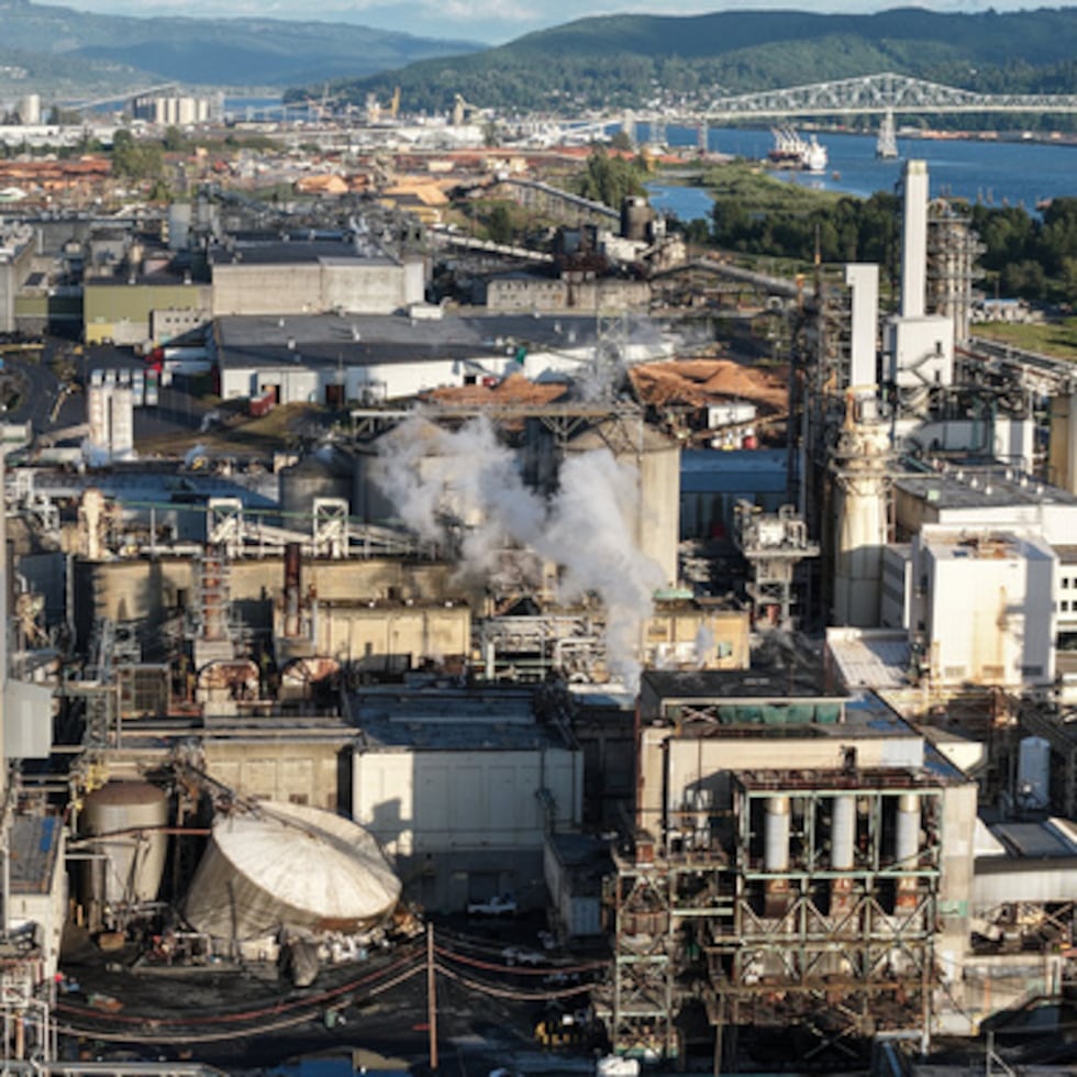 Se observan los daños en Nippon Dynawave Packaging Co, tras la implosión de un tanque que contenía un líquido peligroso, el martes 26 de mayo.