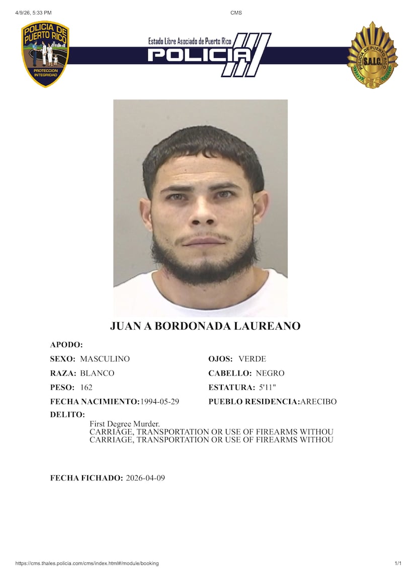 Contra Juan Bordonada Laureano, de 30 años y natural de Barceloneta, pesan cargos por asesinato en primer grado, destrucción de evidencia e infracciones a la Ley de Armas.
