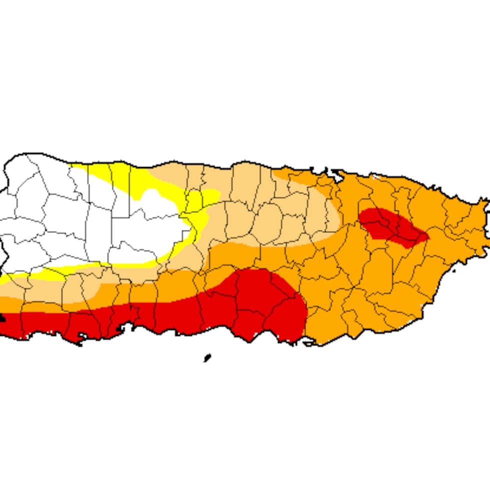 La sequía extrema, o categoría D3, aumentó 7.53 puntos porcentuales en comparación con el informe anterior, cuando cubría 9.49% de Puerto Rico.