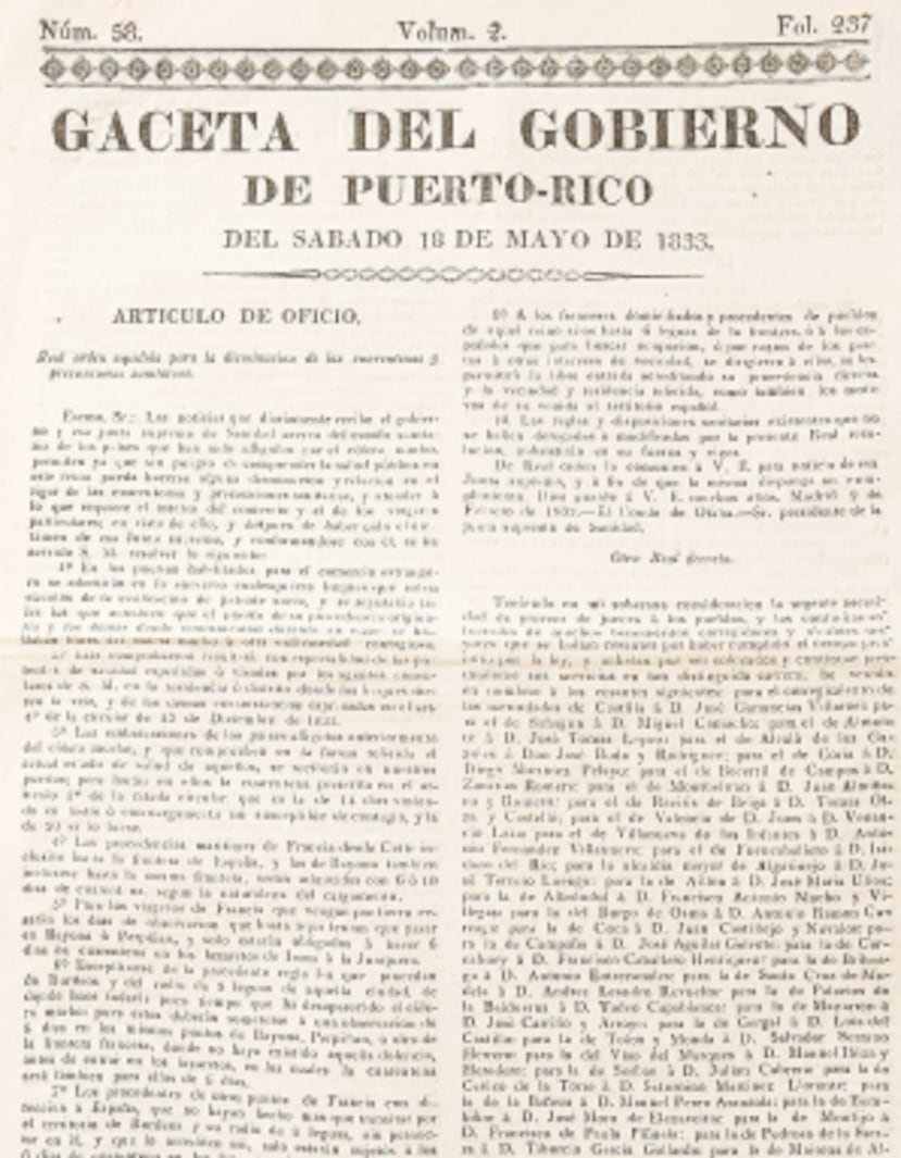 La Gaceta Oficial del Gobierno de Puerto Rico fue el primer periódico de la Isla. (Archivo)
