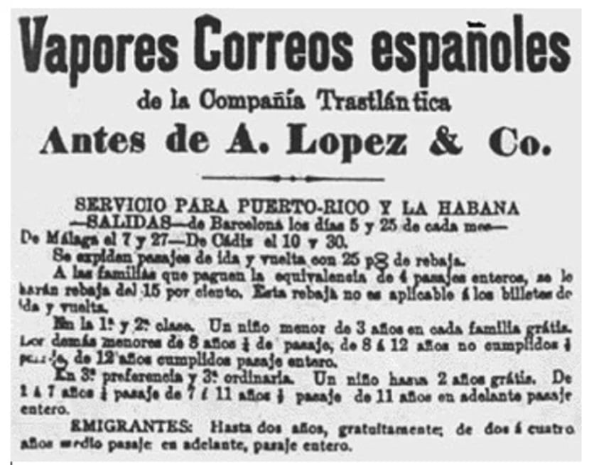 Anuncio de STC en el periódico con puertos de salida, servicios, precios y demás información relevante. (Periódico La Democracia, Puerto Rico)