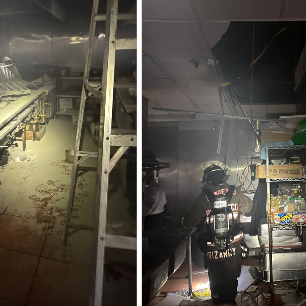 Bomberos ventilaron el área del incendio en el restaurante del centro comercial en Caguas.