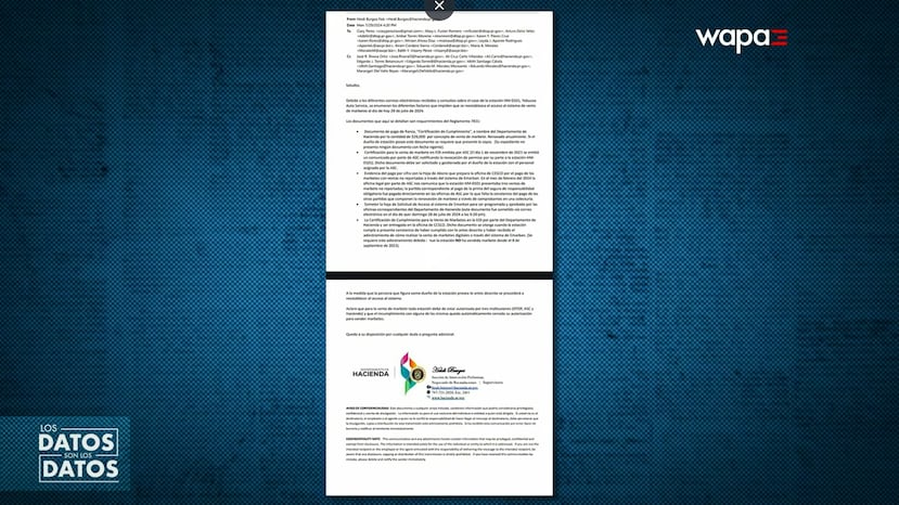 Carta del Departamento de Hacienda enviada por correo electrónico a Pérez Peña el 29 de julio de 2024.