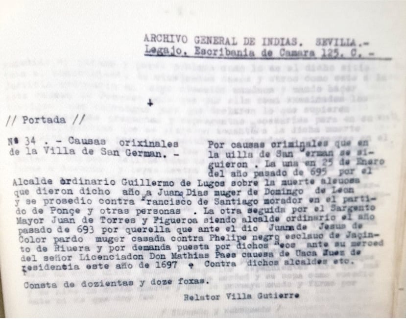 Transcripción oficial del caso de Juana Díaz en el Archivo de Indias, en España.