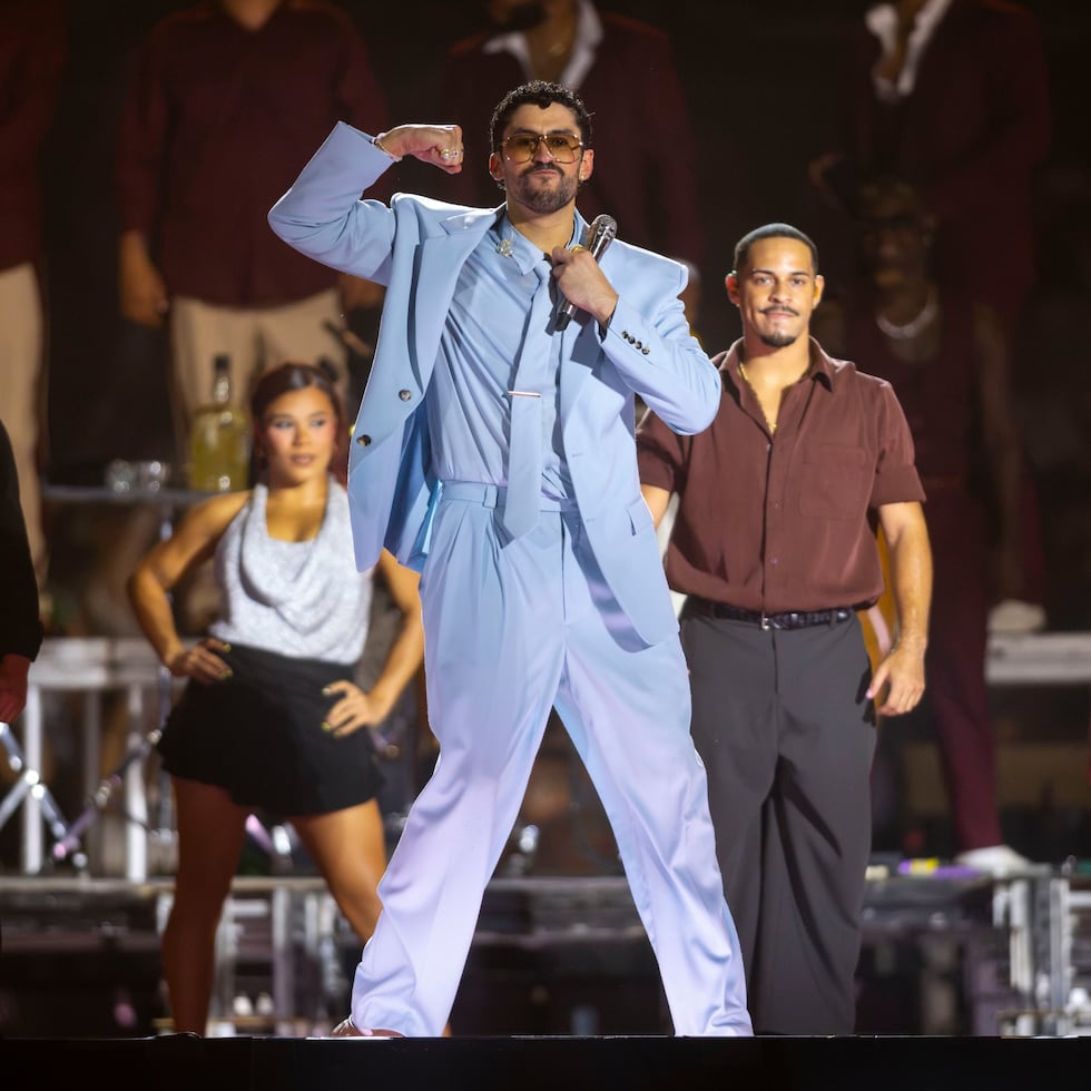The blue suit Bad Bunny wore to open his concerts was custom-made by Anthony Vaccarello for Saint Laurent.