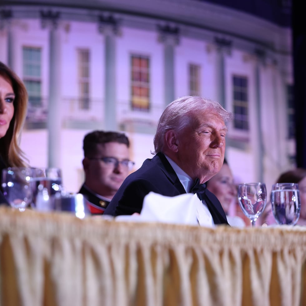 First lady Melania Trump and President Donald Trump attend the annual White House Correspondents Dinner at the Washington Hilton, Saturday, March 25, 2026, in Washington. (AP Photo/Tom Brenner)