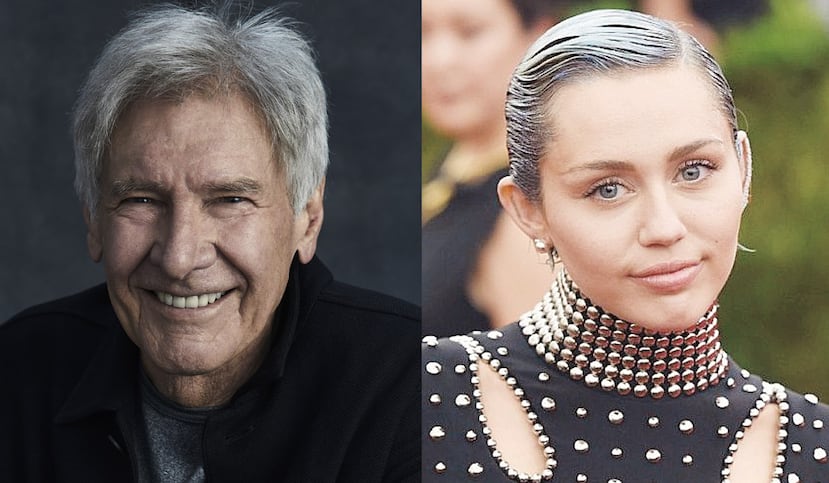 Harrison Ford, a la izquierda, y Miley Cyrus, a la derecha, formarán parte de la convención D23, en donde serán homenajeados, junto a un sinnúmero de estrellas del cine y de la música.