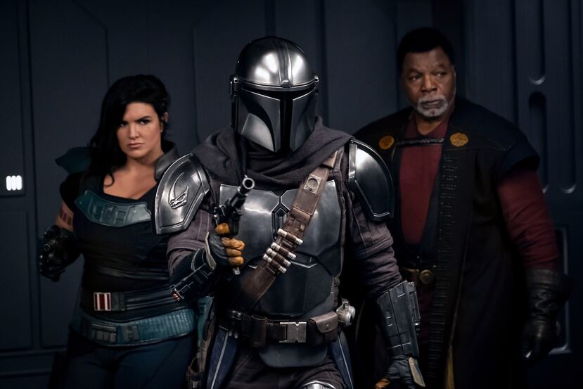 Los personajes de Cara Dune (Gina Carano), a la izquierda, y de Greef Karga (Carl Weathers), a la derecha, tendrán prominencia durante la segunda temporada.