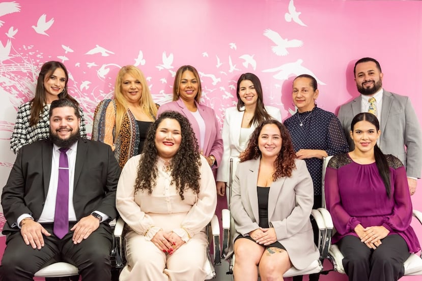 De izquierda a derecha atrás: Daniela Ojeda, Bethzaida Martínez, Lcda. Madeline Bermúdez Sanabria, Tanya García, Nereida Gracia y
Lcdo. Ángel Rodríguez. Al frente, en el mismo orden: Nelson Vélez, Fabiola Plaza, Naryam Calderón y Sonilee Rivera.