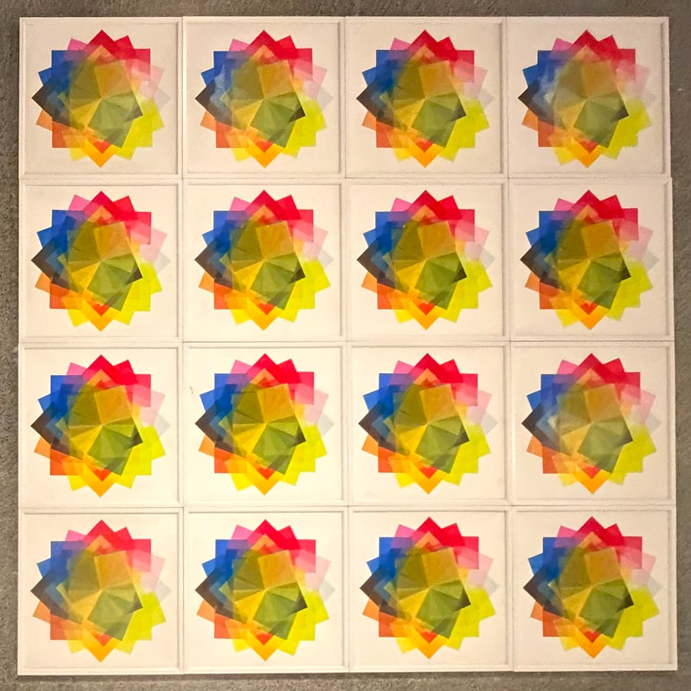 “Círculo/Cuadrado” (1975) 8’ x 8’, acrílico sobre canvas, de Eli Barreto