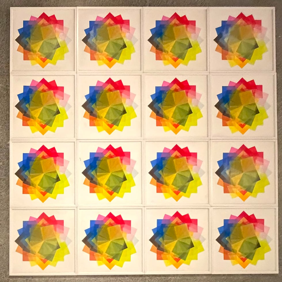 “Círculo/Cuadrado” (1975) 8’ x 8’, acrílico sobre canvas, de Eli Barreto