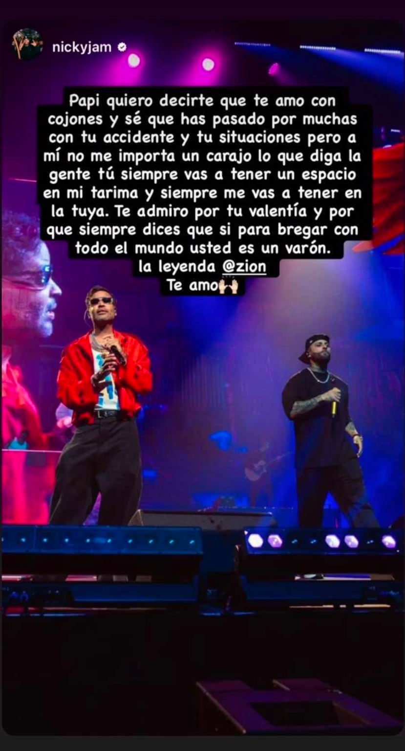 Mensaje de Nicky Jam a Zion.