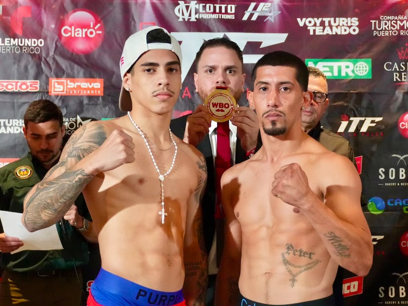Juanmita López de Jesús y Edwin Cortés luego del pesaje para su combate el sábado en Caguas.