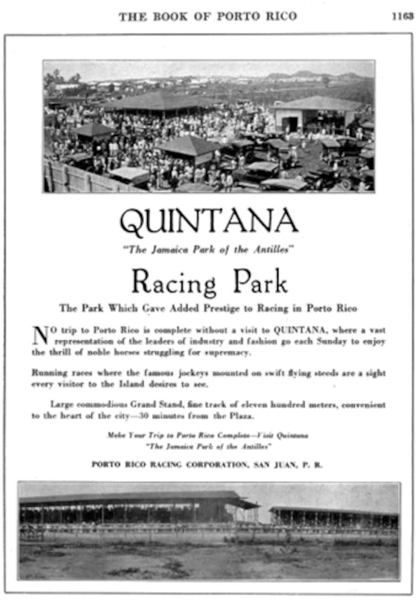 Hipódromo Quintana, en Hato Rey. Libro de Puerto Rico, 1923.