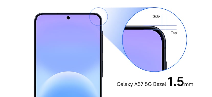 El Galaxy A57 5G tiene bordes más delgados, por lo que la pantalla se ve más grande.