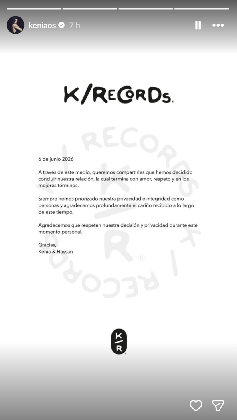 Carta que ambos compartieron sobre la separación.