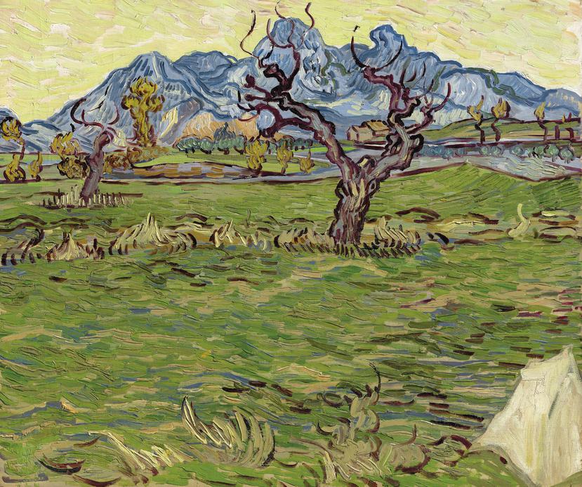 Fotografía cedida por Christie's donde se aprecia "Champs près des Alpilles", una de las obras que pintó Vincent van Gogh mientras estaba ingresado en el hospital psiquiátrico de Saint-Remy.