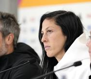 La delantera española Jenni Hermoso y el técnico Jorge Vilda durante una rueda de prensa en el Mundial femenino, el lunes 14 de agosto de 2023.