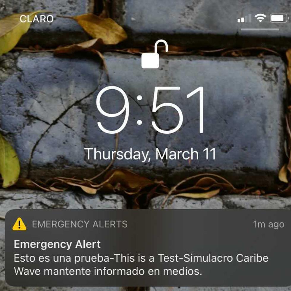 Imagen de archivo de la alerta a celulares emitida durante el Caribe Wave 2021.