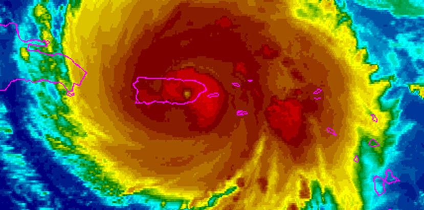 Captura de satélite en el momento en que el ojo del huracán María se encontraba sobre el municipio de Caguas. (Captura / NOAA)