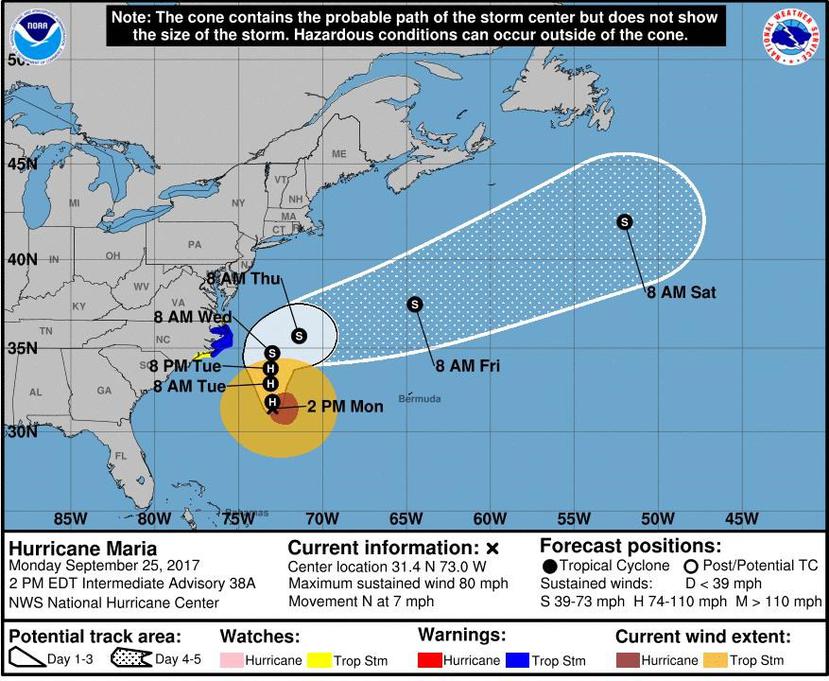 La trayectoria del huracán María (NHC).