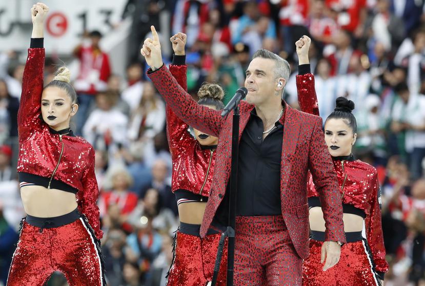 Robbie Williams fue el encargado del espectáculo inaugural del Mundial de Fútbol Rusia 2018. (AP)