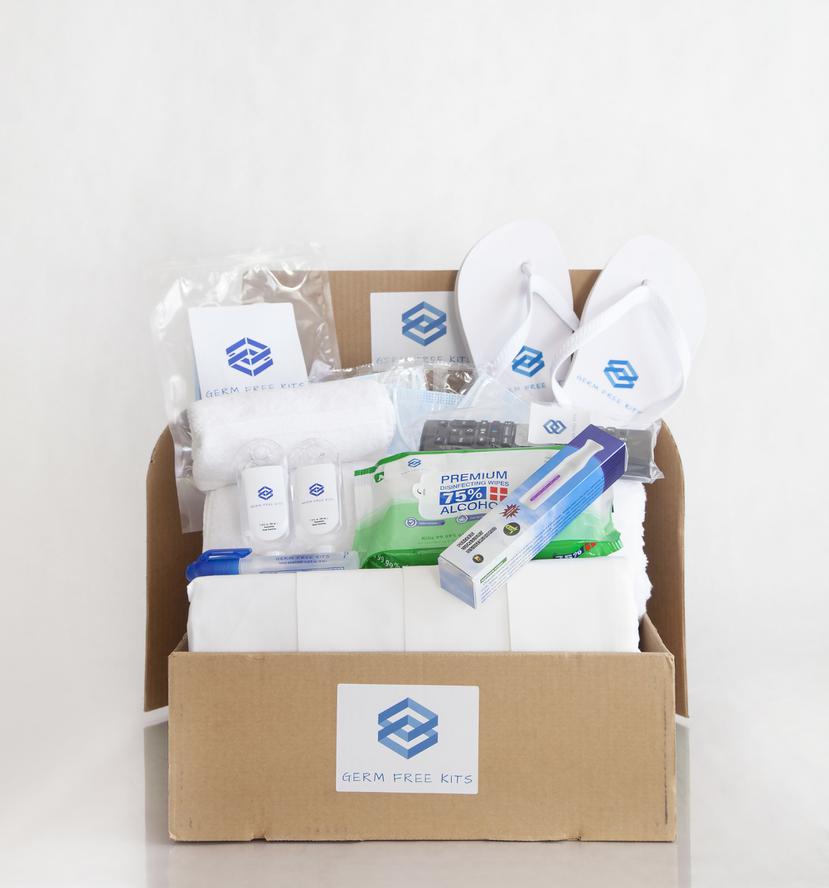 El Germ Free Kit contiene productos desinfectantes para evitar infecciones mientras se viaja.