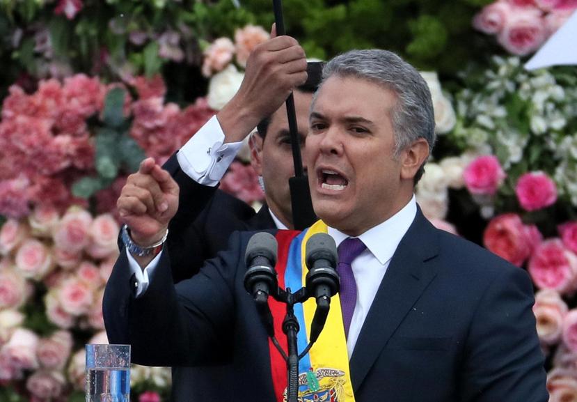 El presidente de Colombia, Iván Duque, pronuncia un discurso luego de su investidura como nuevo jefe de Estado. (EFE)