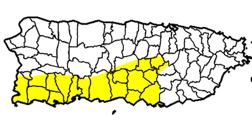 En amarillo, se observa la zona clasificada como anómalamente seca por el Monitor Federal de Sequía. (Captura / droughtmonitordev.unl.edu)