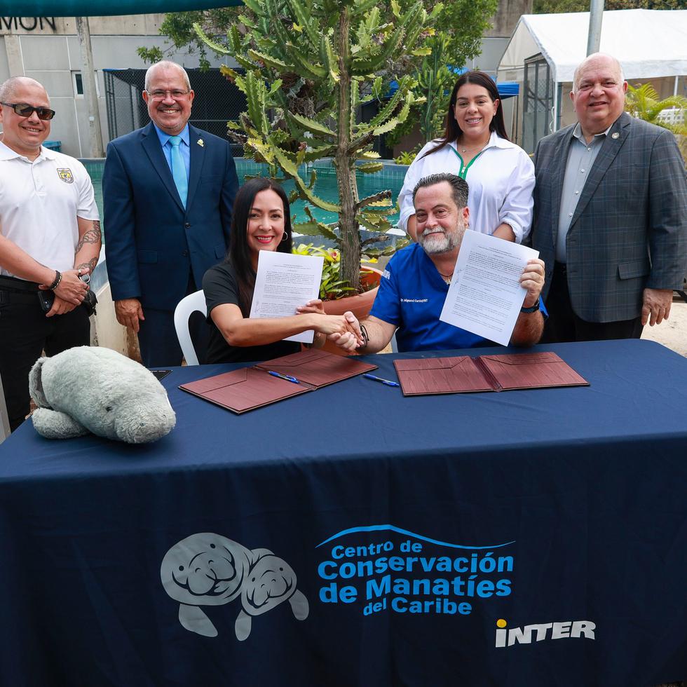 El acuerdo se firmó en el Centro de Conservación de Manatíes, que fue establecido en 2009 en el recinto de Bayamón de la Universidad Interamericana.