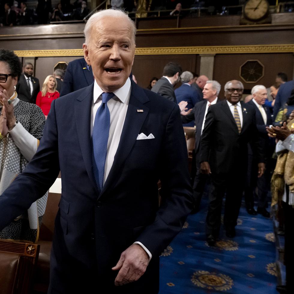 El presidente Joe Biden llega para pronunciar su primer discurso sobre el Estado de la Unión ante una sesión conjunta del Congreso en el Capitolio, el martes 1 de marzo de 2022, en Washington.