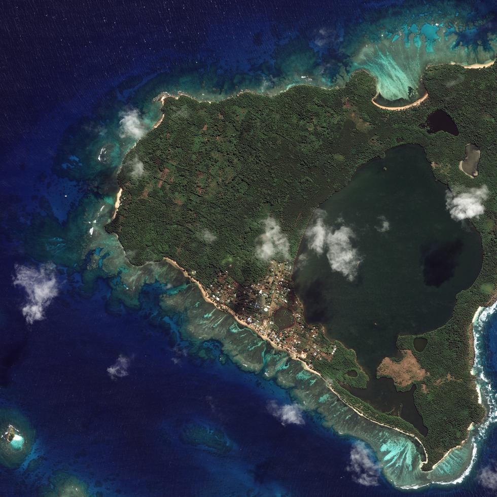 Vistazo satelital a un grupo de islas de Tonga.