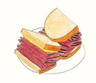 Fotografía cedida por Planeta Gastro de un sándwich pastrami dibujado por el artista brasileño Adriano Rampazzo en el libro "Platos con firma".
