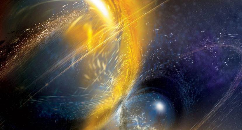 Representación artística de la fusión de dos estrellas de neutrones. (Imagen: LIGO)