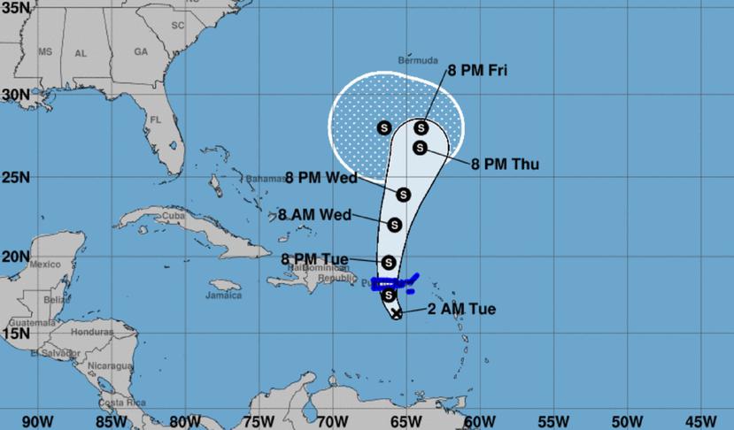La tormenta tropical Karen ahora se mueve a ocho millas por hora en su ruta a Puerto Rico. (NOAA)