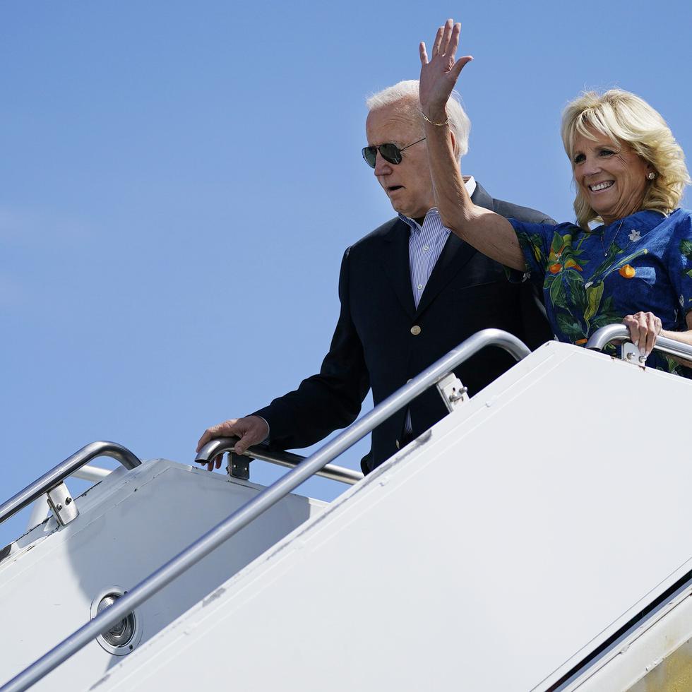 President Joe Biden and first lady Jill Biden arrive in Ponce, Puerto Rico, Monday, Oct. 3, 2022. (AP Photo/Evan Vucci)