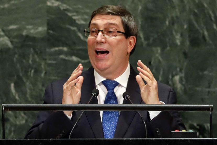 El canciller de Cuba, Bruno Rodríguez, habla ante la 74ta sesión de la Asamblea General de las Naciones Unidas. (AP/Richard Drew)
