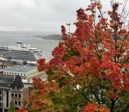 El crucero Viking Sea  se aprecia en el puerto de Quebec desde lo más alto de la ciudad.  (Gregorio Mayí / Especial para GFR Media)