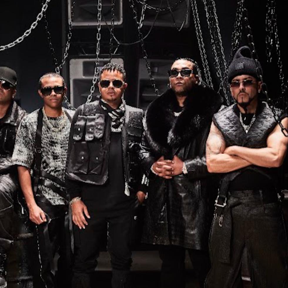 Wisin, Tunes, Luny, Don Omar y Yandel durante la filmación del video musical "Sandunga", realizado en Miami.
