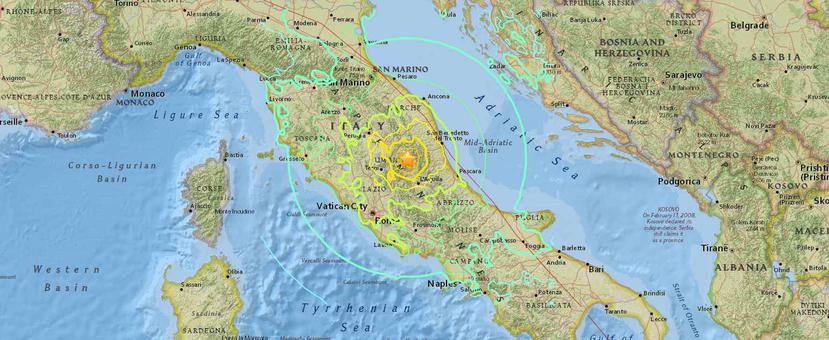 Ya se han reportado varias secuelas del terremoto que afectó a Italia. (USGS)