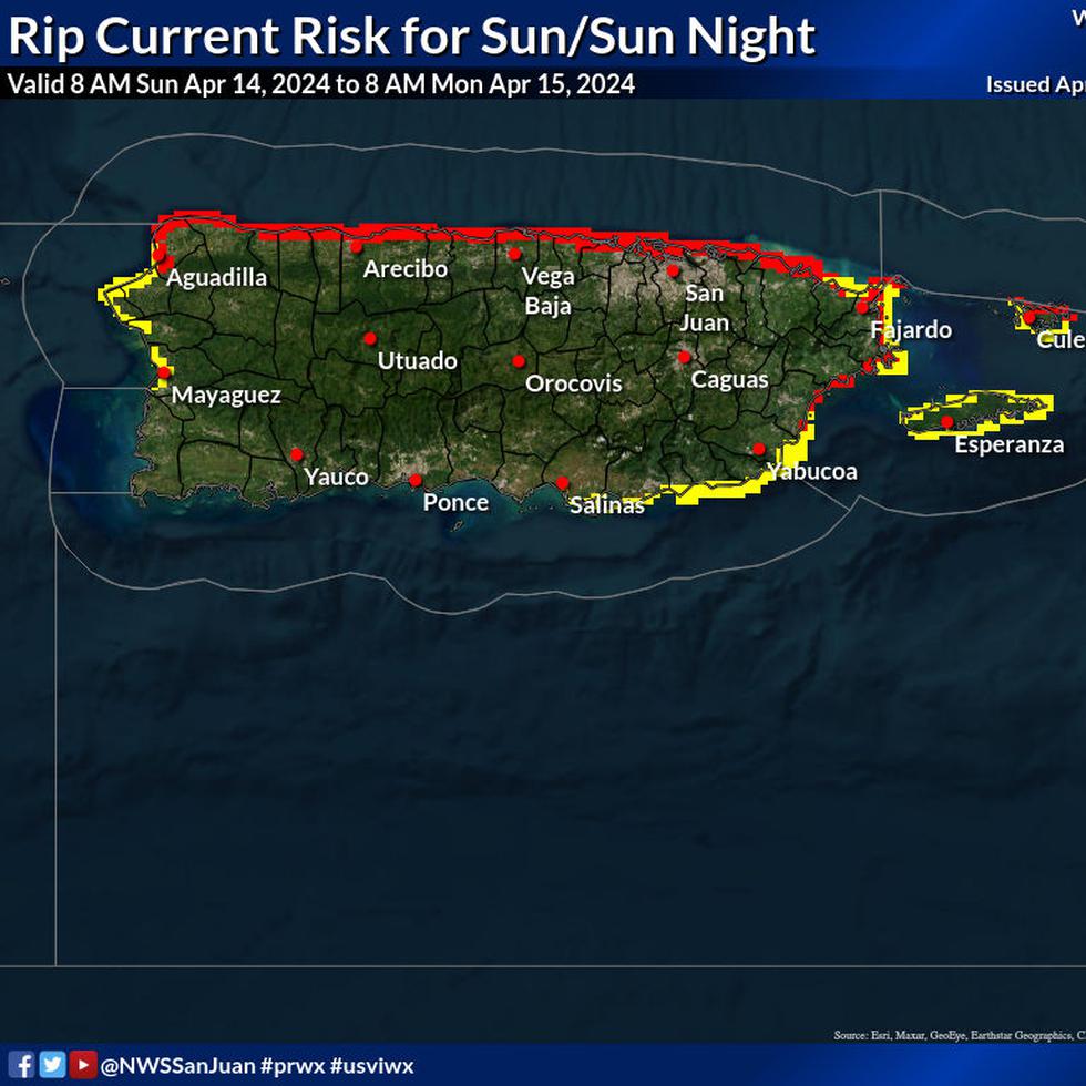 Las playas del norte, este y la isla municipio de Culebra enfrentarán corrientes marinas peligrosas el domingo.