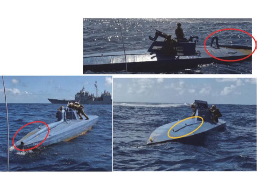 La Fiscalía federal divulgó esta imagen en la que se aprecia la embarcación semi-sumergible que fue intervenida por la Guardia Costera.