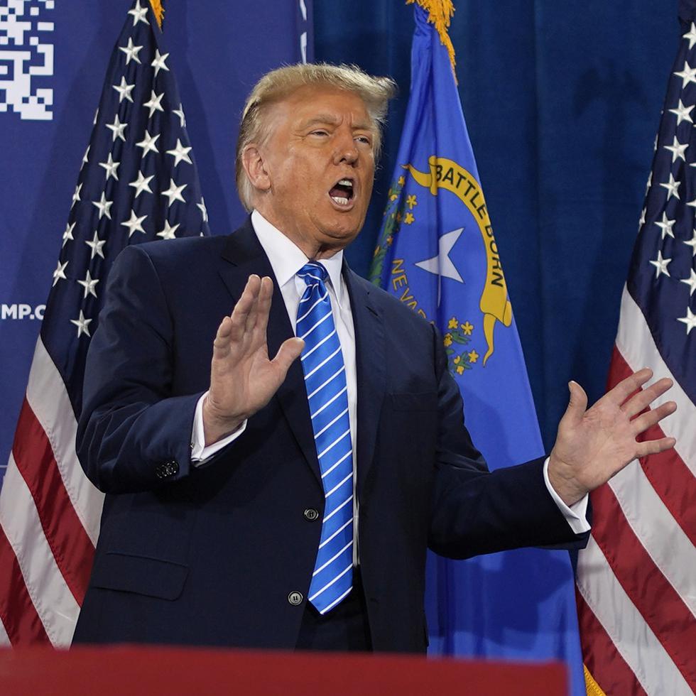 El precandidato presidencial republicano, el expresidente Donald Trump, habla en un acto de campaña el sábado 27 de enero de 2024, en Las Vegas.