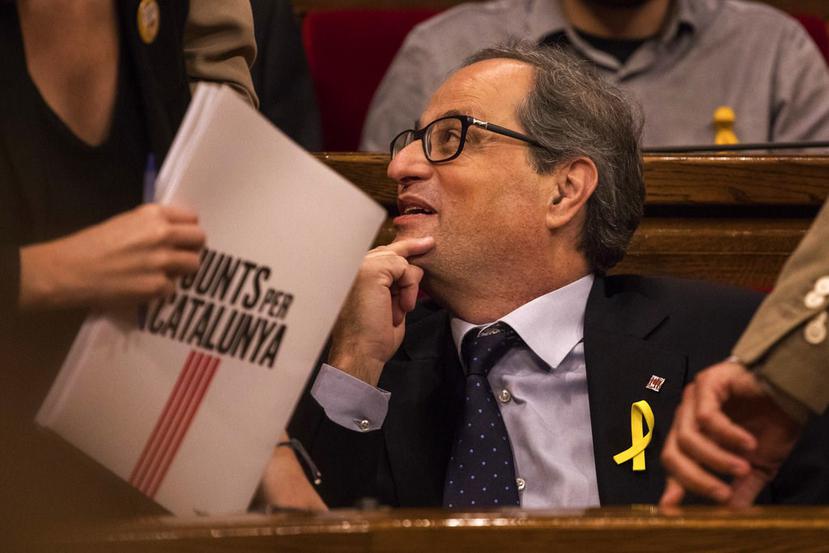 El legislador separatista Quim Torra, candidato para presidente de Cataluña, durante una sesión del Parlamento, en Barcelona, España. (AP /Emilio Morenatti).